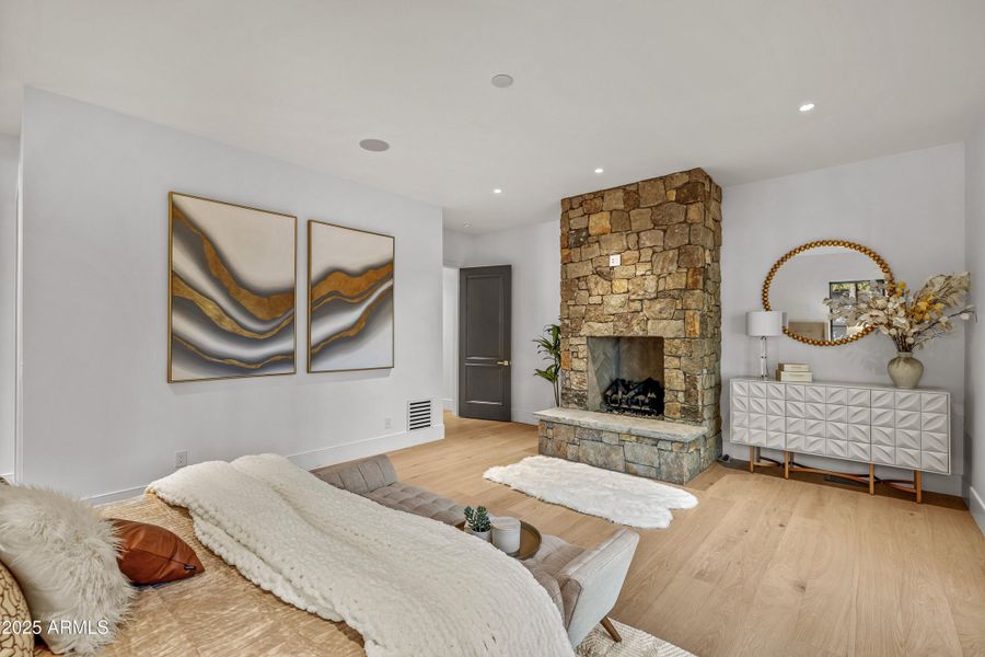 Cozy fireplace in primary Cozy fireplace in primary