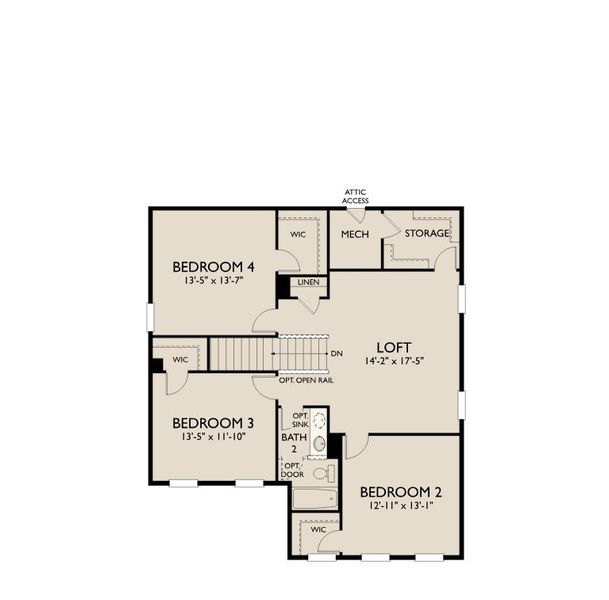 2D floor plan layout for the Zion by Ashton Woods in Blue Heron Retreat, Little River, SC (Image 4).