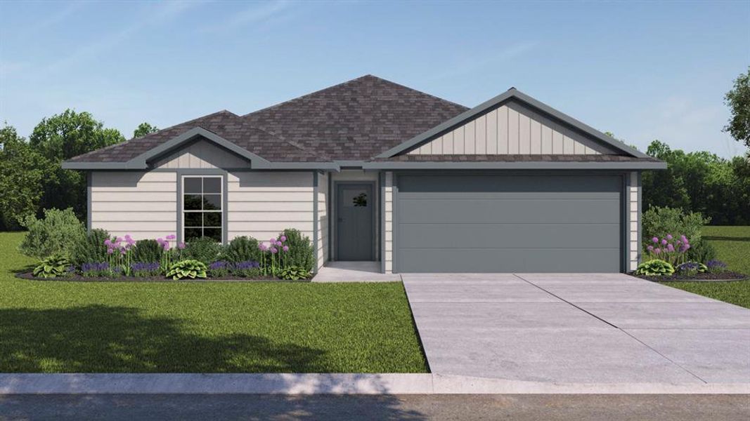 Front exterior of a new home in Waverly Estates, Josephine, TX, highlighting curb appeal (Image 1).