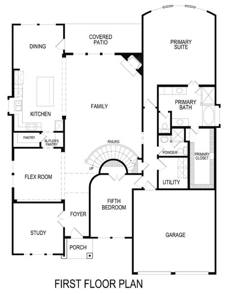 2D floor plan layout for the Remington 2F (w/Media) by First Texas Homes in The Villages of Hurricane Creek, Anna, TX (Image 5).