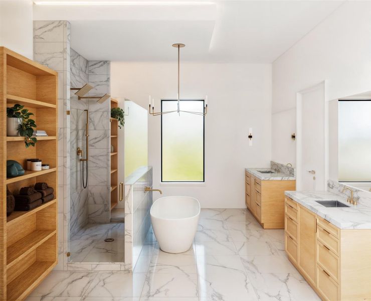 Primary bath rendering for 3606 Aberdeen Way. Primary bath rendering for 3606 Aberdeen Way.