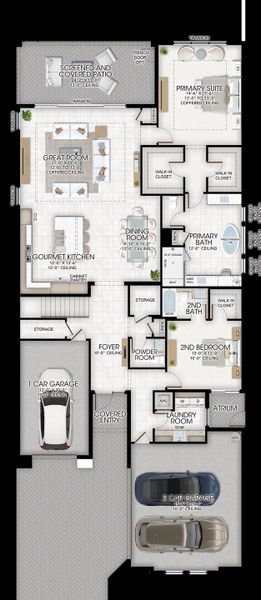 2D floor plan layout for the Belize by GL Homes in Valencia Del Mar (55+), Boynton Beach, FL (Image 5).