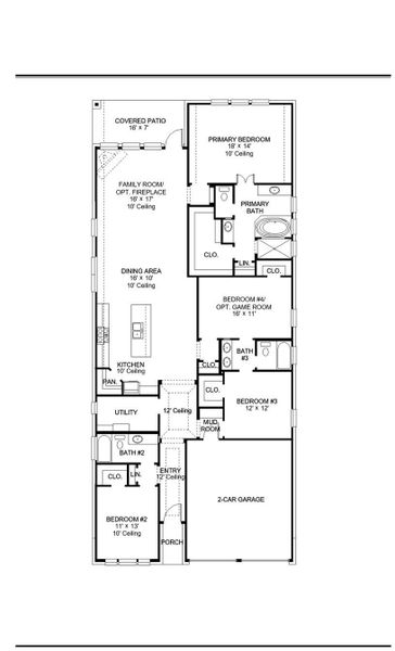 2D floor plan layout of this home in The Highlands 45', Porter, TX (Image 2).