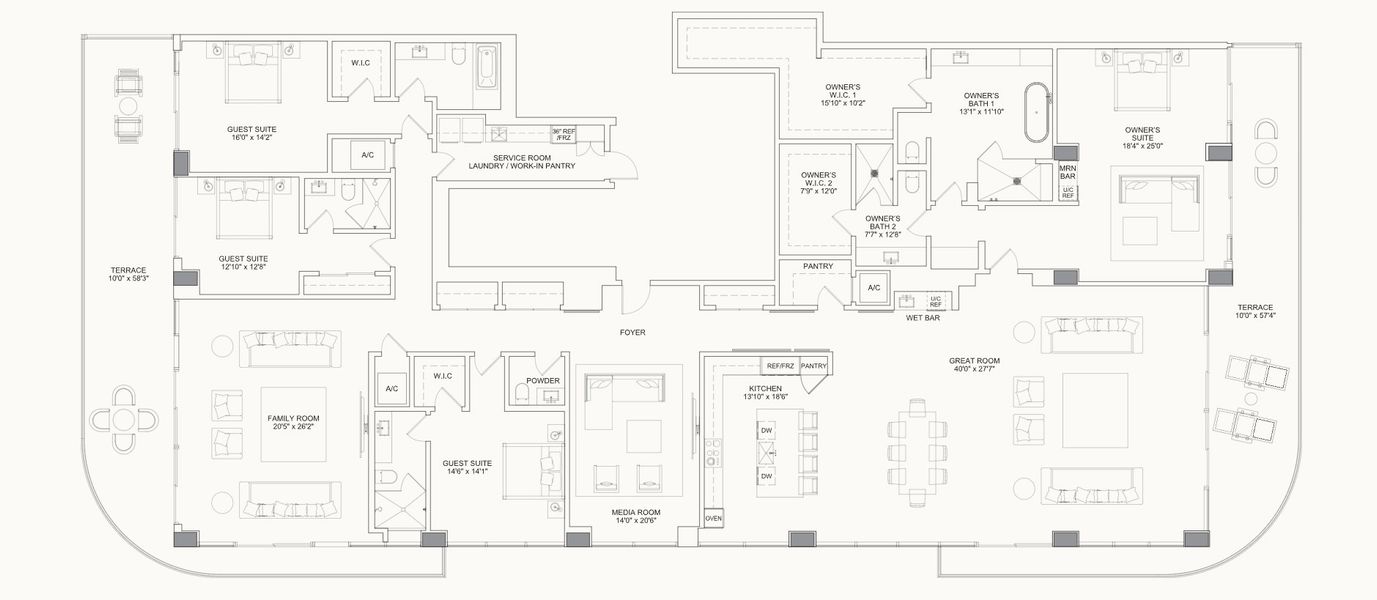 2D floor plan layout for the Penthouse One South Tower by Kolter Urban in Selene Oceanfront Residences, Fort Lauderdale, FL (Image 1). 2D floor plan layout for the Penthouse One South Tower by Kolter Urban in Selene Oceanfront Residences, Fort Lauderdale, FL (Image 1).