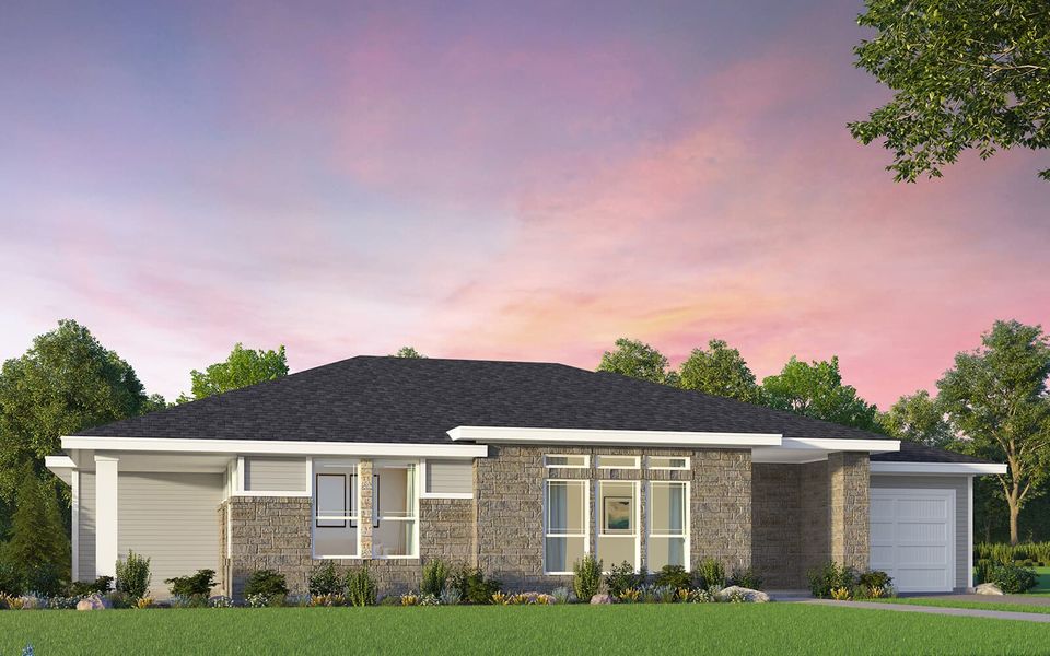 Representative exterior photo of a completed home built from the Whitworth by Brookfield Residential in Cottage at Kissing Tree, San Marcos, TX (Image 4). Representative exterior photo of a completed home built from the Whitworth by Brookfield Residential in Cottage at Kissing Tree, San Marcos, TX (Image 4).