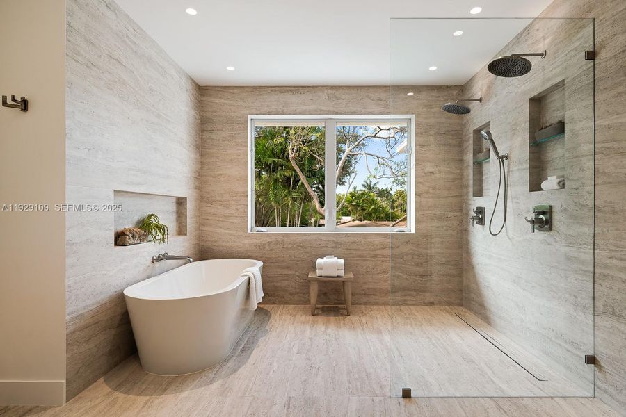 Enclosed Soaking Tub and Double-Head Showers