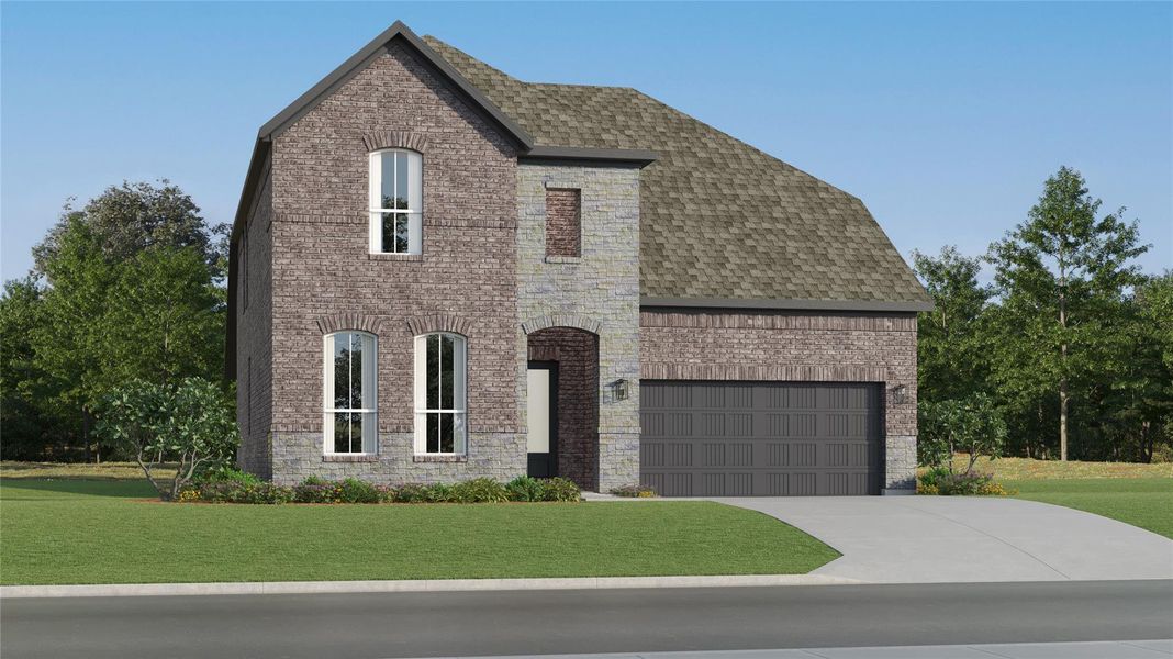 Front exterior of a new home in Cotton Brook, Hutto, TX, highlighting curb appeal (Image 2). Front exterior of a new home in Cotton Brook, Hutto, TX, highlighting curb appeal (Image 2).
