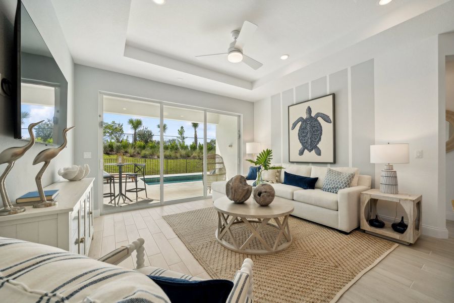 Great room with tray ceiling