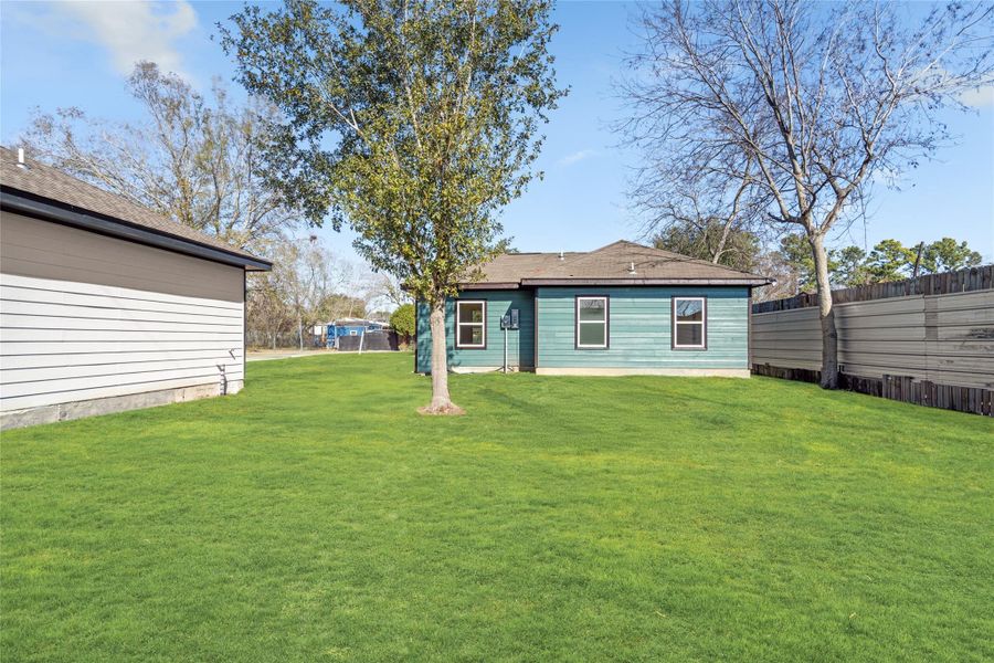 Large backyard offering endless potential for outdoor living and entertaining.