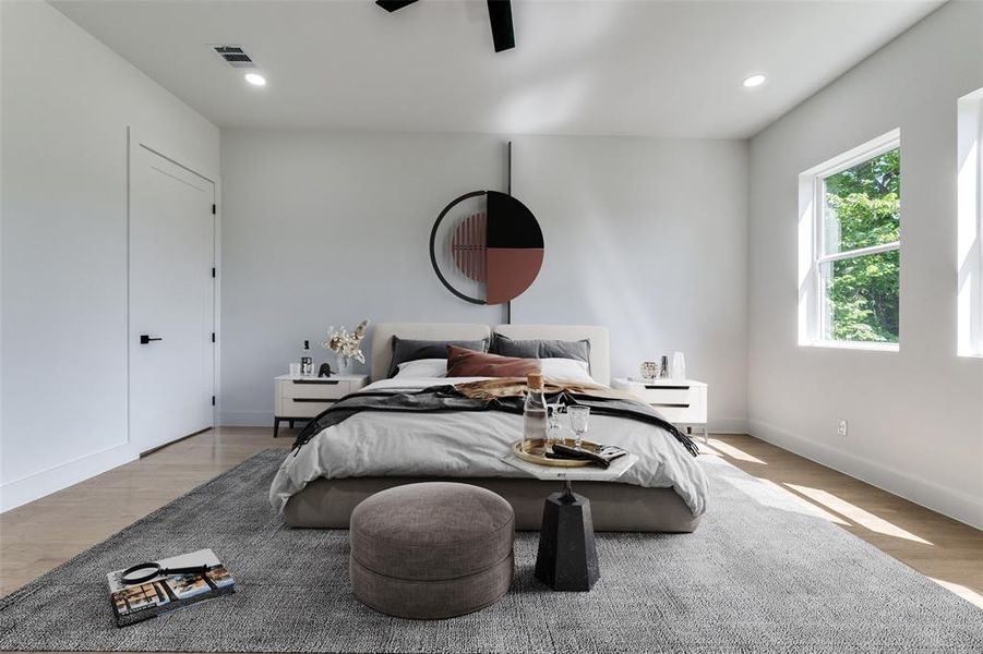 Bedroom featuring light wood finished floors and recessed lighting