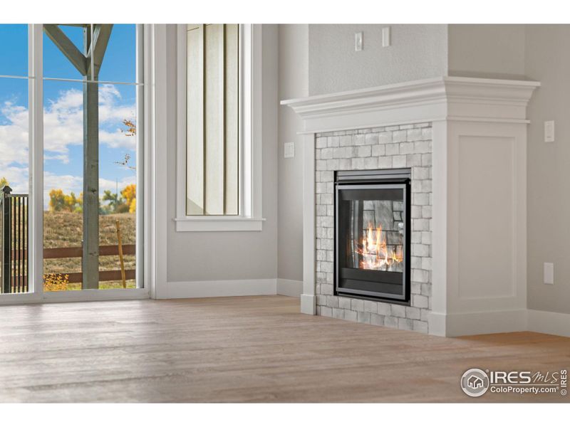 A cozy fireplace for warmth and inviting atmosphere.