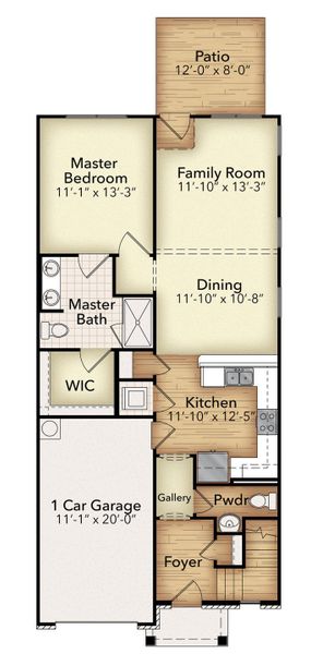 2D floor plan layout for the Charleston by Parkside Builders in Oxford Station, Gallatin, TN (Image 3).