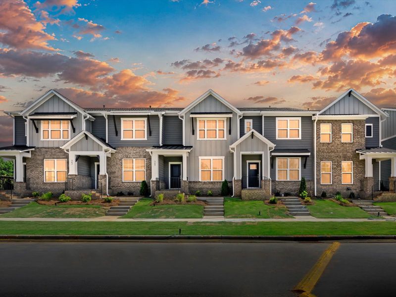 Front exterior of a new home in Hardy Pond Townhomes, Rock Hill, SC, highlighting curb appeal (Image 2). Front exterior of a new home in Hardy Pond Townhomes, Rock Hill, SC, highlighting curb appeal (Image 2).
