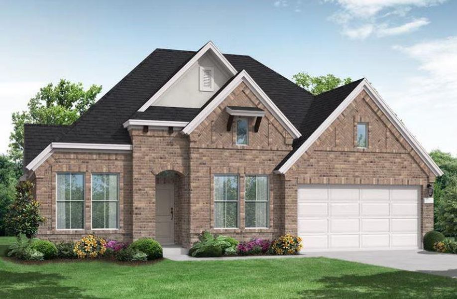 Front exterior of a new home in The Highlands, Porter, TX, highlighting curb appeal (Image 1). Front exterior of a new home in The Highlands, Porter, TX, highlighting curb appeal (Image 1).