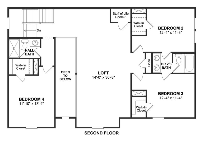 2D floor plan layout for the Stirling by K. Hovnanian® Homes in Bent Tree Meadows, Celina, TX (Image 5).