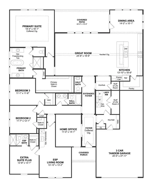 2D floor plan layout for the Helena ESP by K. Hovnanian® Homes in Elevon, Lavon, TX (Image 4). 2D floor plan layout for the Helena ESP by K. Hovnanian® Homes in Elevon, Lavon, TX (Image 4).