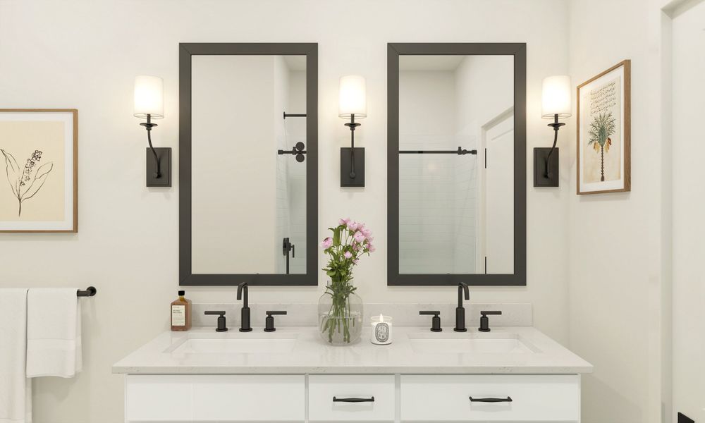 Primary bath with rectangular mirrors Primary bath with rectangular mirrors