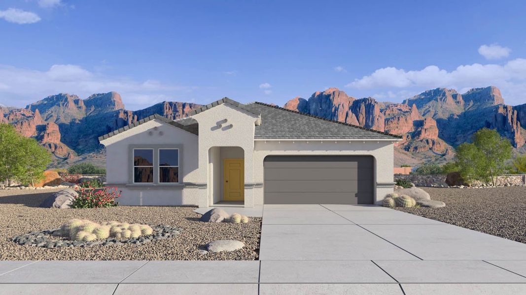 Representative exterior photo of a completed home built from the Saguaro by D.R. Horton in Anthem at Merrill Ranch, Florence, AZ (Image 2). Representative exterior photo of a completed home built from the Saguaro by D.R. Horton in Anthem at Merrill Ranch, Florence, AZ (Image 2).