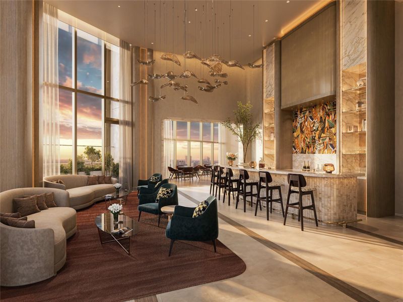 On level 9, the Legacy Lounge is available to residents for their less formal gatherings with dining and bar capabilities.