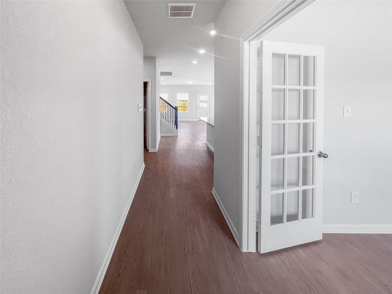 The Waring III- Foyer into Study with French doors. Sample image for illustration; upgrades, options, and colors may vary. The Waring III- Foyer into Study with French doors. Sample image for illustration; upgrades, options, and colors may vary.