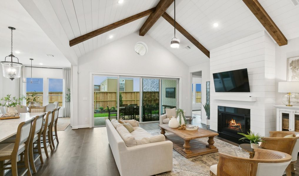 Great room with fireplace and gorgeous flooring