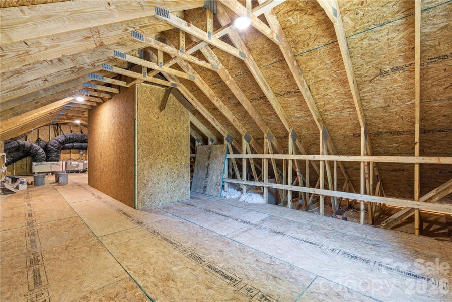 Unfinished upstairs bonus space with a full bathroom plumbing rough-ins already in place—an easy opportunity to add a guest suite, media room, or additional living space as your needs evolve