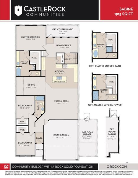 2D floor plan layout for the Sabine by CastleRock Communities in Lone Oak, San Antonio, TX (Image 3).