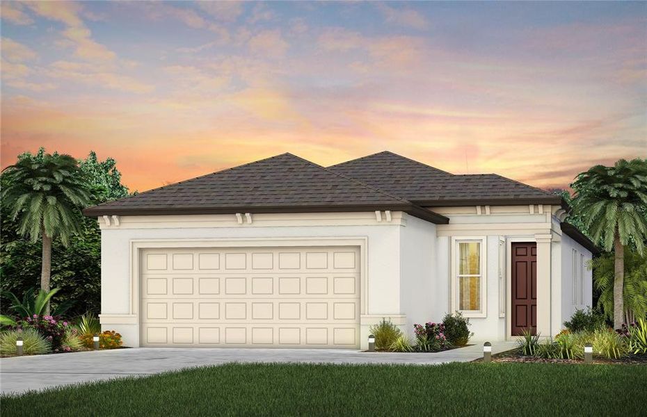 Front exterior of a new home in Del Webb Stone Creek, Ocala, FL, highlighting curb appeal (Image 1). Front exterior of a new home in Del Webb Stone Creek, Ocala, FL, highlighting curb appeal (Image 1).