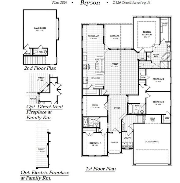 2D floor plan layout for the Bryson by Chesmar Homes in Highland Village, Georgetown, TX (Image 3).
