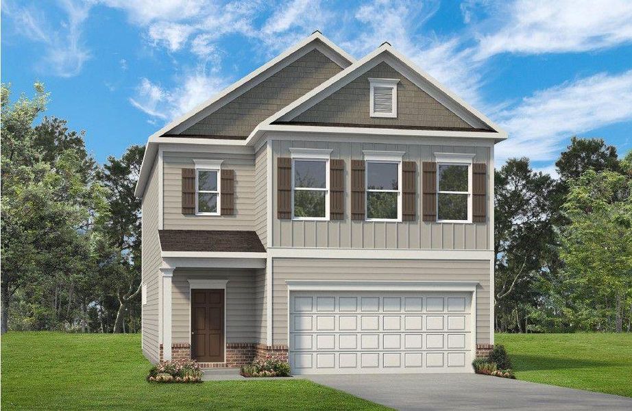 Front exterior of a new home in Fair Oak, Calhoun, GA, highlighting curb appeal (Image 1).