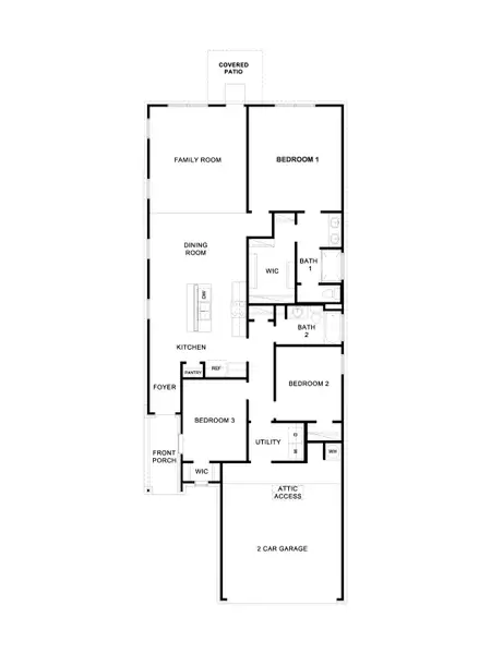 2D floor plan layout for the The Redwood II by D.R. Horton in Frontier, Mustang Ridge, TX (Image 3).