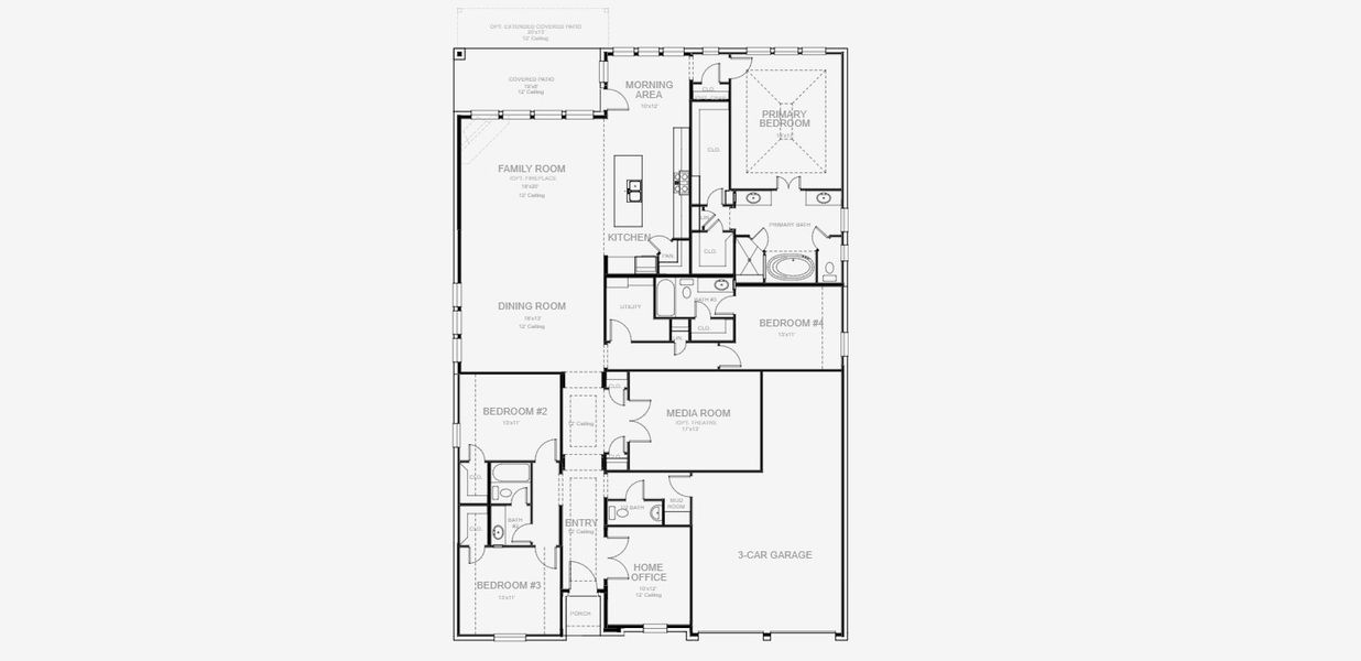 2D floor plan layout for the 2944W by Perry Homes in Mantua, Van Alstyne, TX (Image 5).