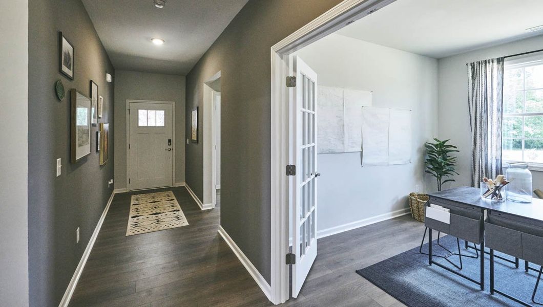 Furnished interior view inside a new home in The Villas at Kinsley, Jamestown (Image 3). Furnished interior view inside a new home in The Villas at Kinsley, Jamestown (Image 3).