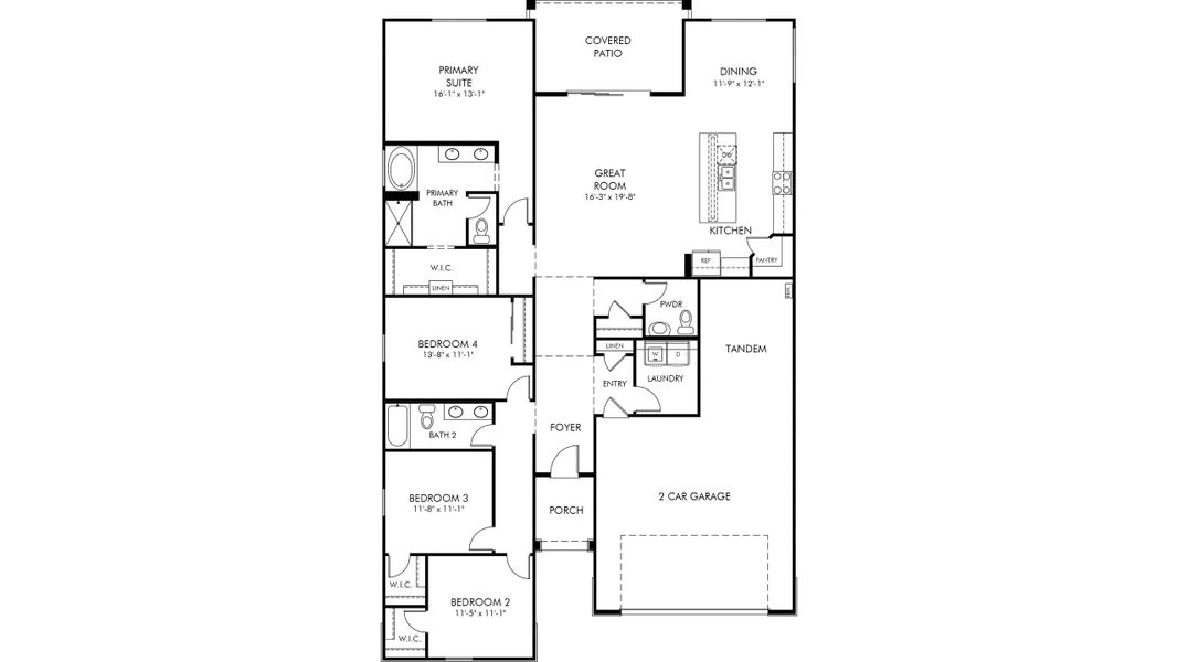 2D floor plan layout of this home in Entrada Signature Series, Tolleson, AZ (Image 1). 2D floor plan layout of this home in Entrada Signature Series, Tolleson, AZ (Image 1).