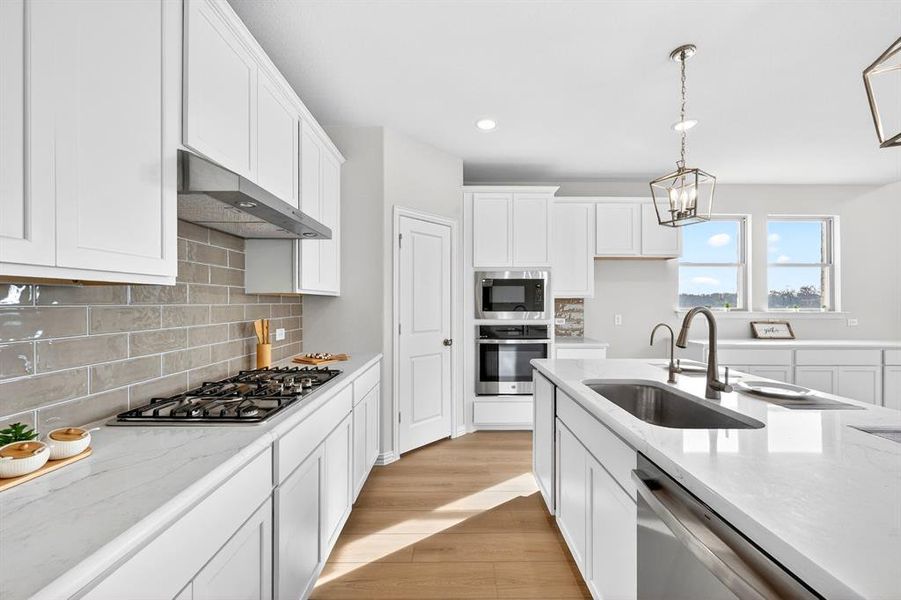 Furnished interior view inside a new home in Lily Creek at Sutton Fields, Aubrey (Image 6). Furnished interior view inside a new home in Lily Creek at Sutton Fields, Aubrey (Image 6).