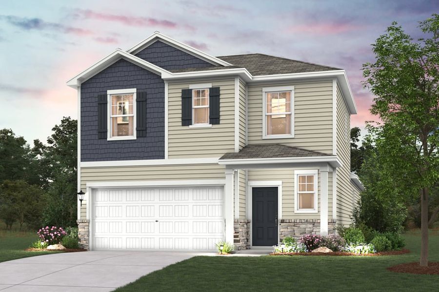 Front exterior of a new home in Cedar Hollow, Hickory, NC, highlighting curb appeal (Image 1). Front exterior of a new home in Cedar Hollow, Hickory, NC, highlighting curb appeal (Image 1).
