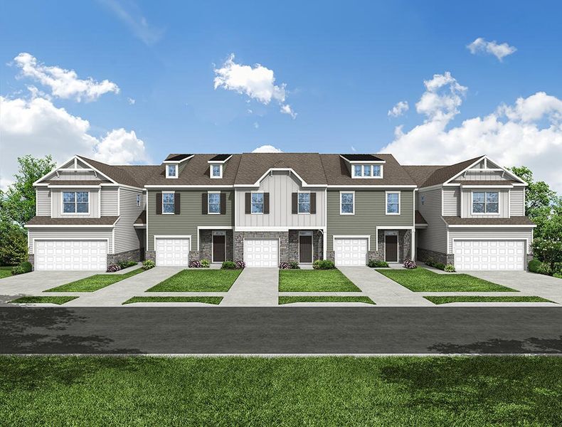 Front exterior of a new home in Bellevue Townhomes, Greenville, SC, highlighting curb appeal (Image 19).