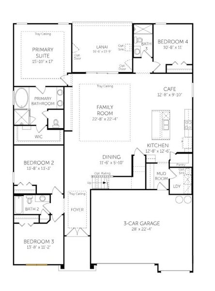 2D floor plan layout for the Avalon II - Single Family Homes by Dream Finders Homes in Pirates Bluff, Yulee, FL (Image 3).
