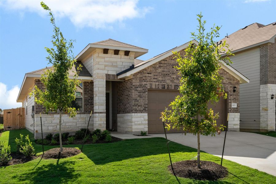 Front exterior of a new home in Rolling Glen, Hutto, TX, highlighting curb appeal (Image 26). Front exterior of a new home in Rolling Glen, Hutto, TX, highlighting curb appeal (Image 26).