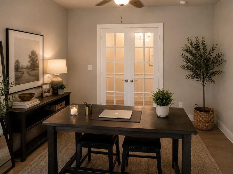 Private office located away from family room for privacy Private office located away from family room for privacy