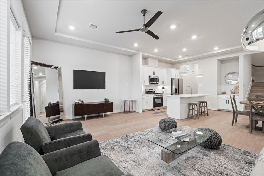 Flexible media wall setup gives you options for how you arrange and anchor the space.