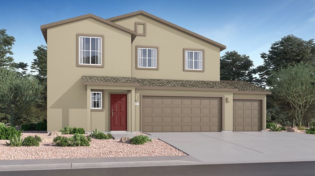 Front exterior of a new home in Sycamore Canyon: Dream Series, Vail, AZ, highlighting curb appeal (Image 1).