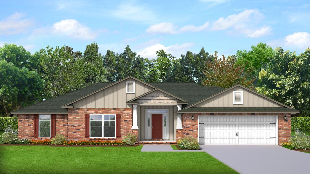 Representative exterior photo of a completed home built from the Plan 2105 by Adams Homes in Ashton View, Crestview, FL (Image 18).