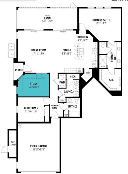 2D floor plan layout for the Acacia by Mattamy Homes in Palmera at Wellen Park, Venice, FL (Image 3).