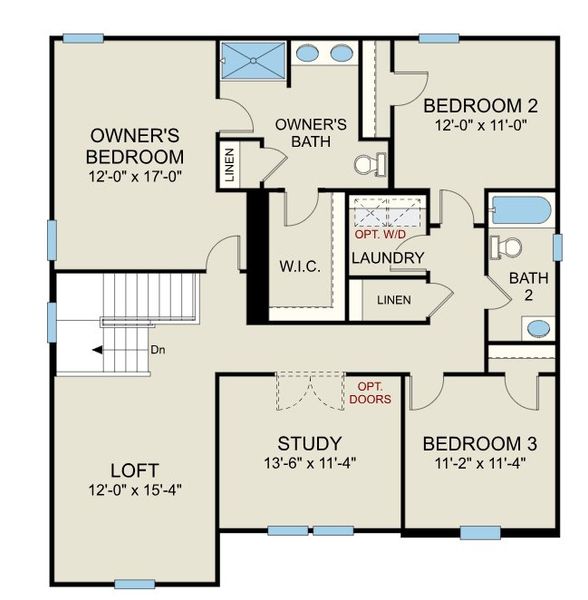 2D floor plan layout for the Prelude - Single Family Homes by Dream Finders Homes in The View at Holt Lake, Four Oaks, NC (Image 4).