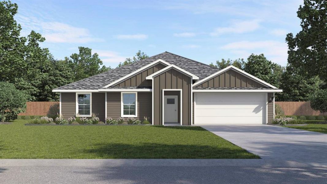 View of front of property featuring board and batten siding, a garage, concrete driveway, and a shingled roof View of front of property featuring board and batten siding, a garage, concrete driveway, and a shingled roof