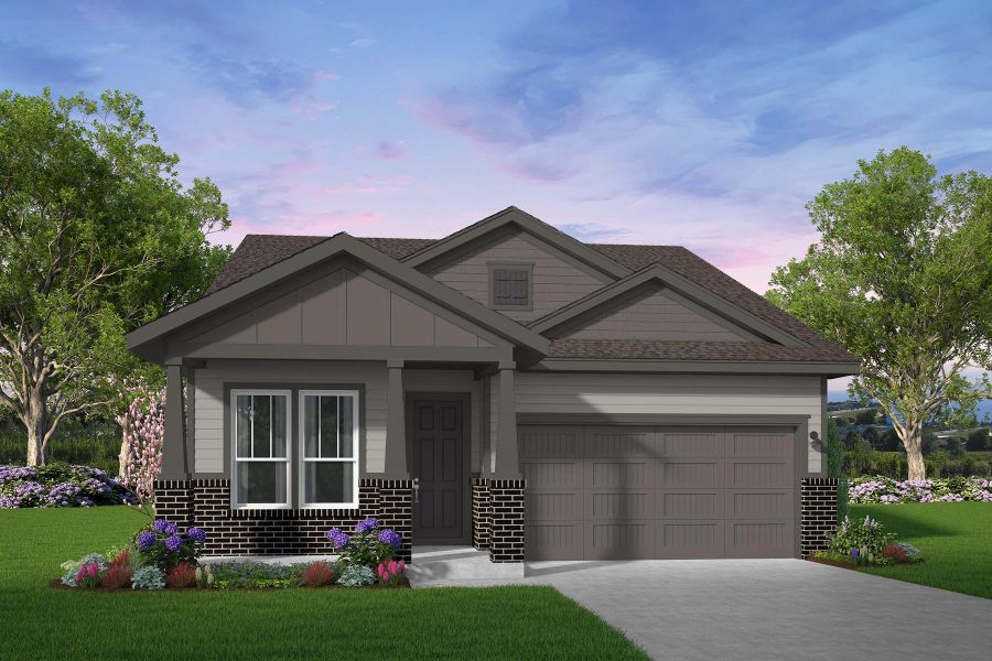 Front exterior of a new home in 45' Traditional Homes at Elyson, Katy, TX, highlighting curb appeal (Image 1). Front exterior of a new home in 45' Traditional Homes at Elyson, Katy, TX, highlighting curb appeal (Image 1).