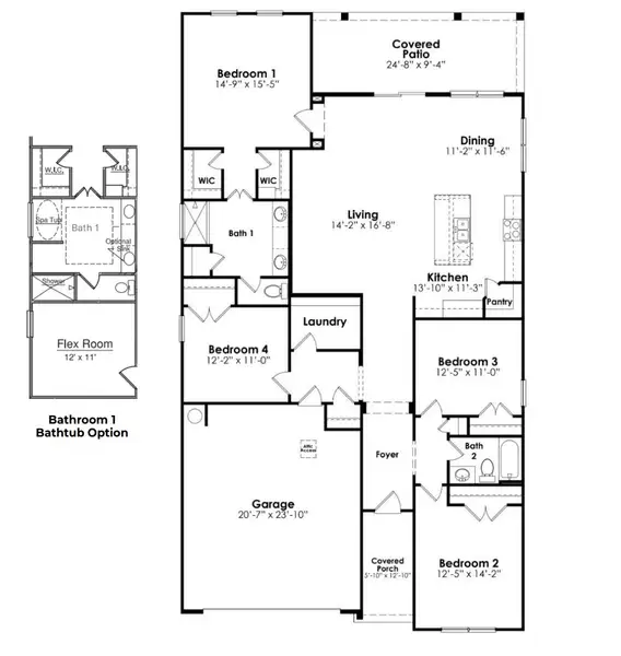 2D floor plan layout for the LITCHFIELD by D.R. Horton in Cross Creek, Lexington, SC (Image 3).