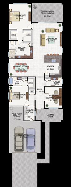 2D floor plan layout for the Monacello by GL Homes in Valencia Parc at Riverland, Port St. Lucie, FL (Image 5).