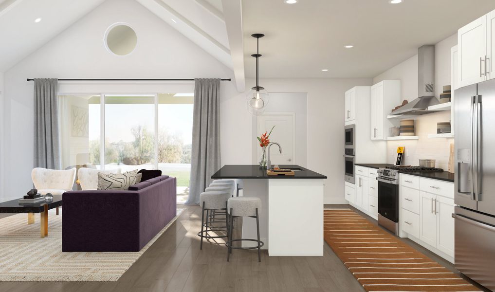 Floating shelves and waterfall island in the kitchen Floating shelves and waterfall island in the kitchen